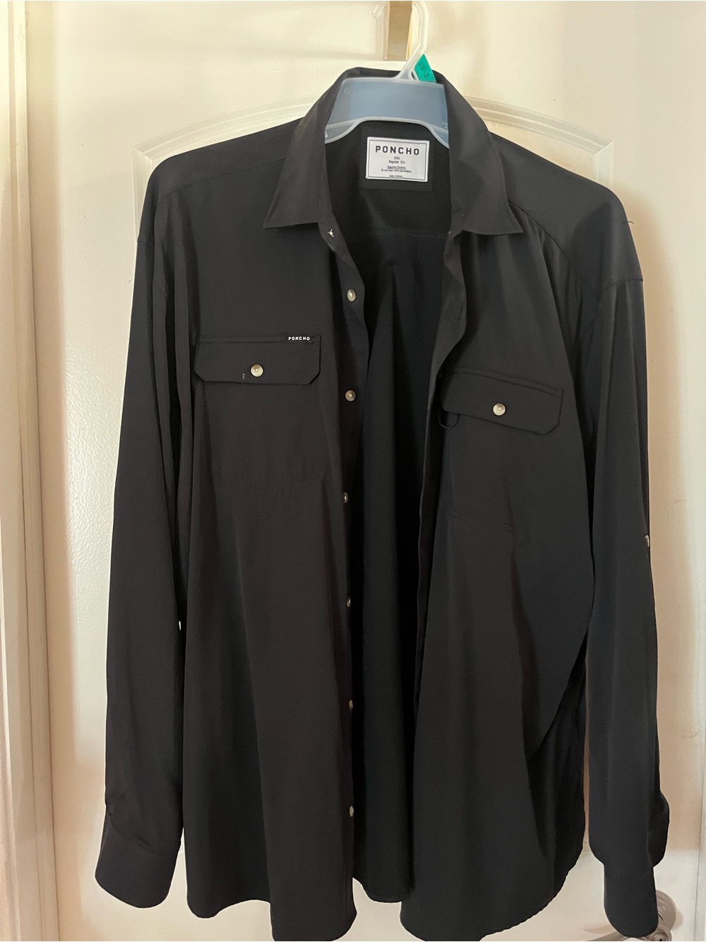 Poncho Men's Black Lightweight Button-Front Shirt Jacket XXL